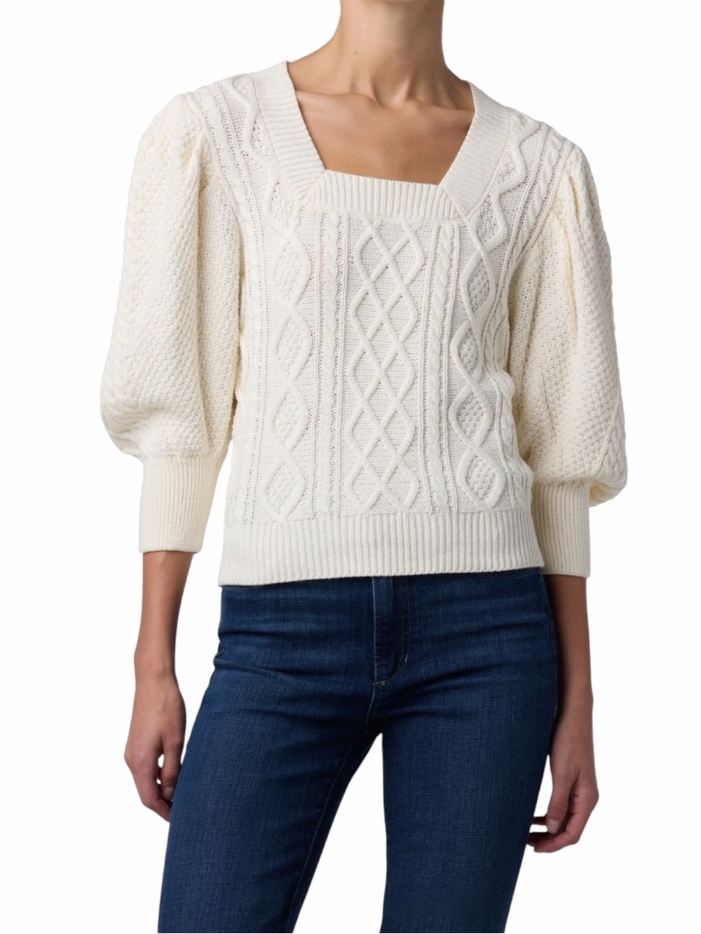 Joe’s NWOT “The Ara Sweater” Cream Cable-Knit Square Neck Sweater Size Small.
